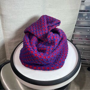 Vibrant Red and Blue Knit infinity Scarf